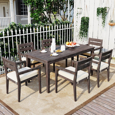 Acacia Wood Outdoor Patio Dining Table Set, Dining Table And Chairs by Loon Peak