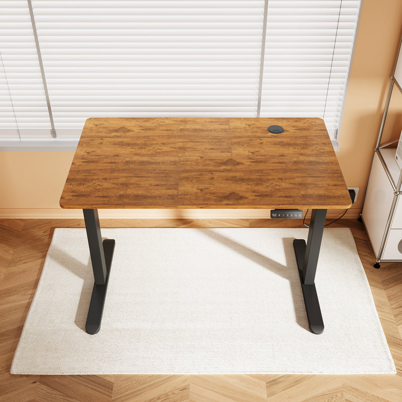 Adjustable Metal Base Standing Desk, Rustic Brown