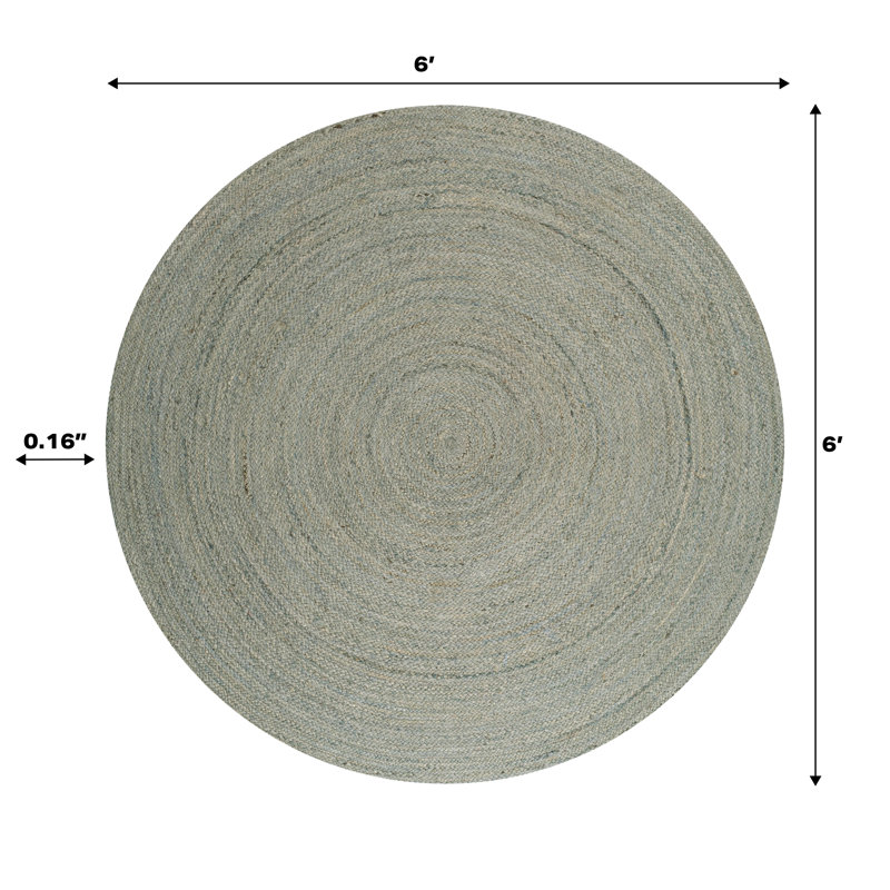 Ronke Zara Braided Coastal Cottage Round Jute Gray Rug, Round 6'