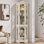 Vitrine lumineuse vitrée avec portes et tablettes en verre trempé, armoire de coin avec ampoule, décoration de rangement en coin pour le salon et la chambre à coucher