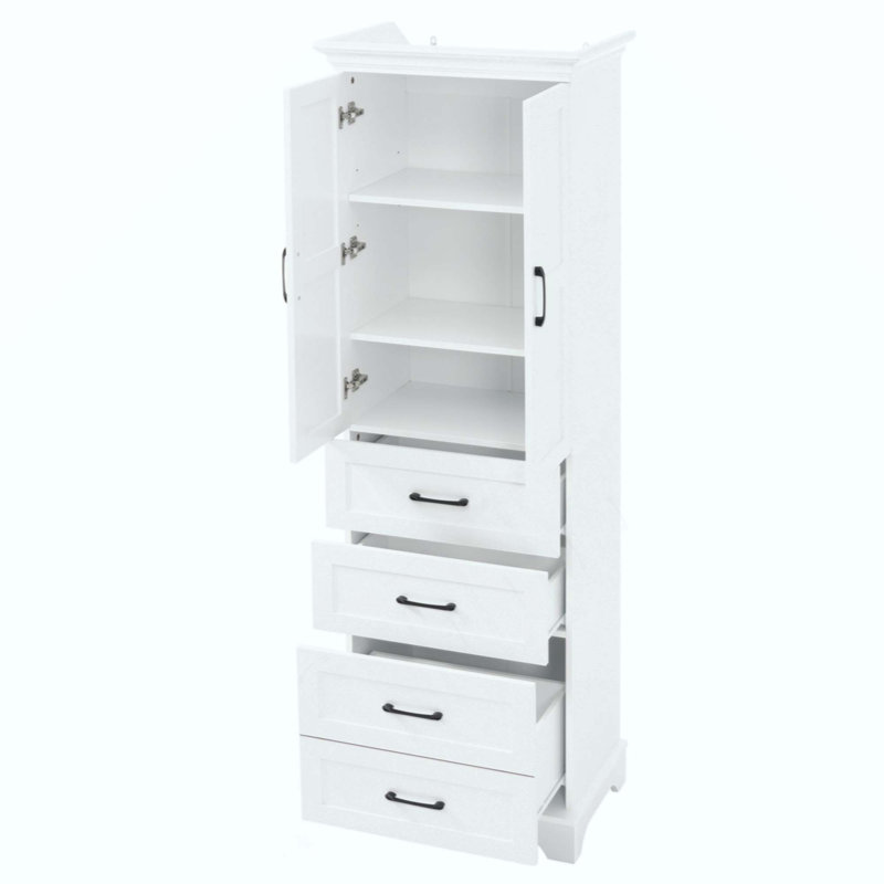 Free-Standing Bathroom Vanity With 2 Damping-Hinge Doors, 3 Drawers (Including 1 Deep Drawer), Adjustable Shelves Iron Handles, Durable PB Laminate & MDF Construction