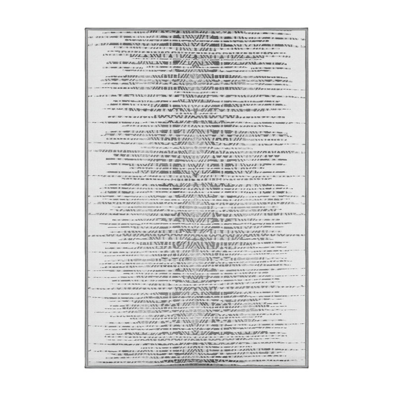 Tapis gris / blanc tissé à la machine Wiarda, Rectangle de 5 pi x 8 pi