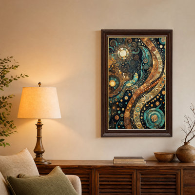 Toile murale abstraite tourbillonnante turquoise et cuivre