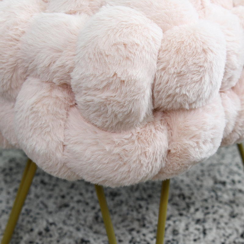 Deya Upholstered Ottoman, Peach Pink Faux Fur