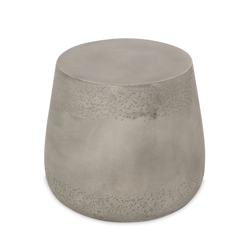 Lightweight Concrete Side Table With Look - Drum Shape, No Assembly, 19.25W X 19.25D 16.64H, Gray Color Decorative Concrete, 19.25"W 19.25"D 16.64"H,