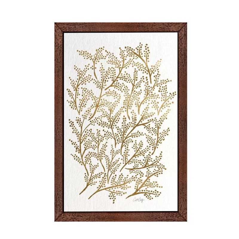 'Gold Branches' by Cat Coquillette - Floater Frame Painting Print on Canvas, 101.6 cm H x 66.04 cm W, Brown