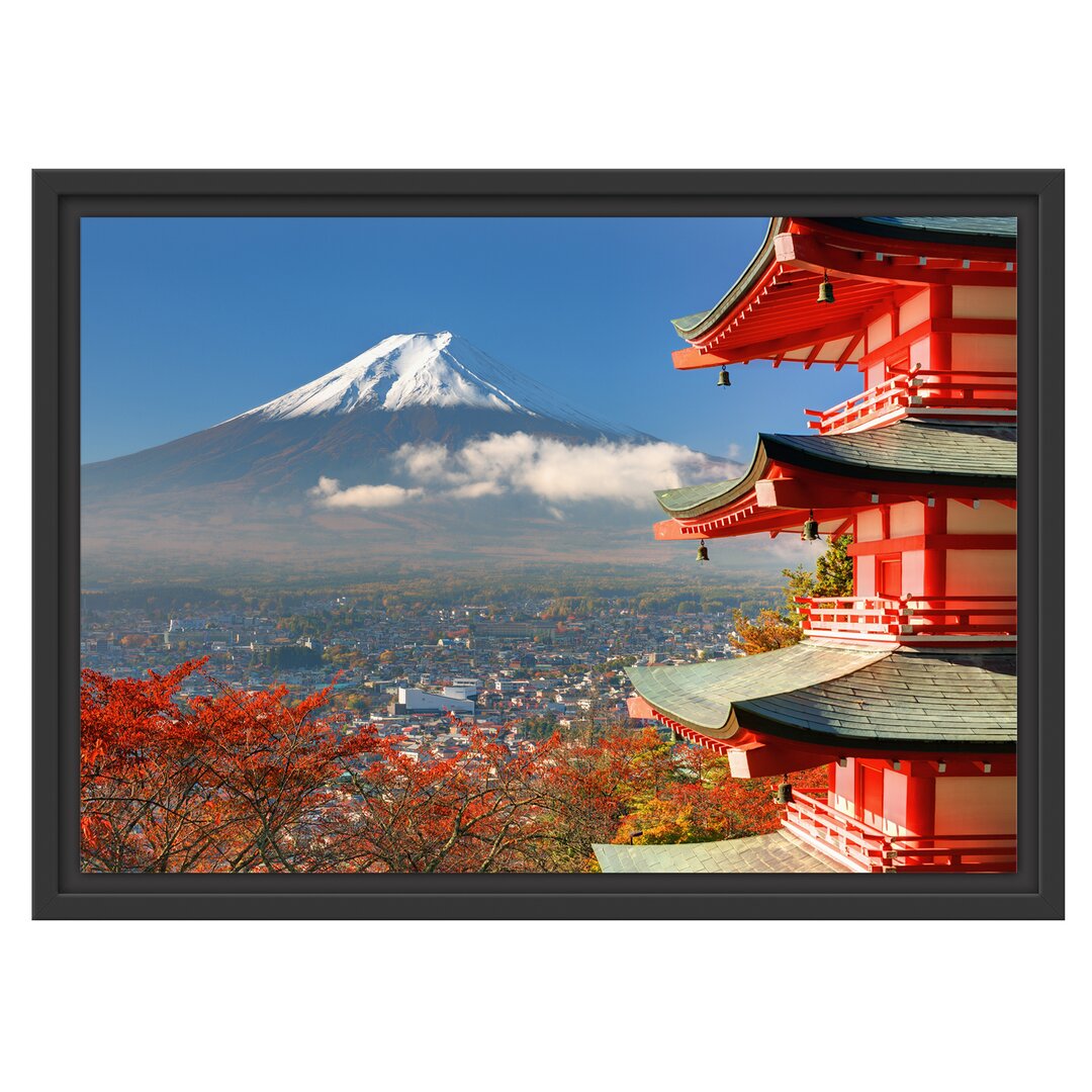 Gerahmtes Wandbild Tempel am Fudschijama Japan