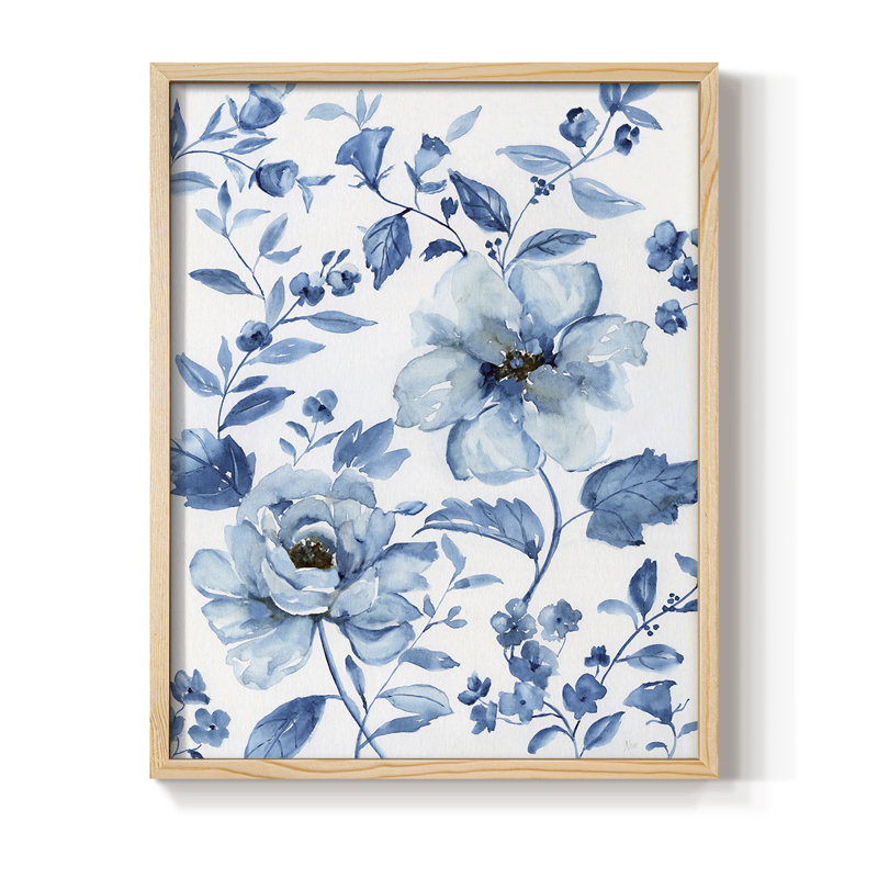 Imprimé encadré bleu chinois - bois massif, Natural, 21" H x 17" W