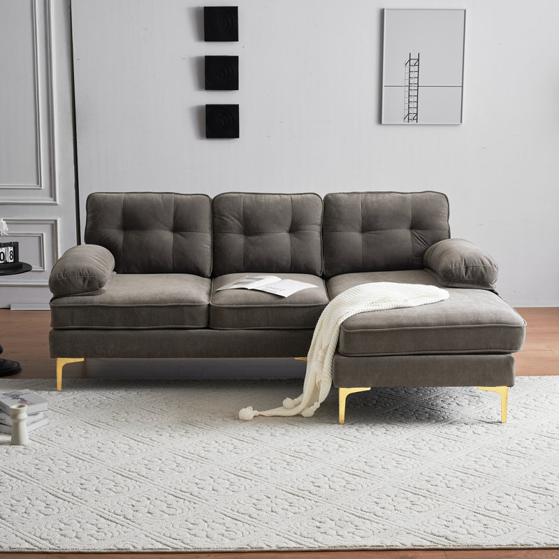 Meganmarie 83'' Velvet Sofa Chaise, Brown Velvet
