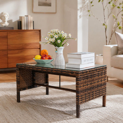 Table basse d'extérieur 1 table basse avec verre trempé transparent
