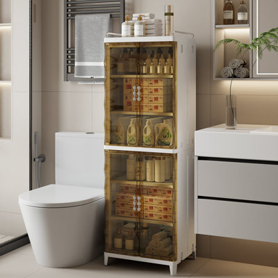 Abdullah 52.76" Foldable Plastic Storage Cabinet with Clear Doors and Removable Shelves