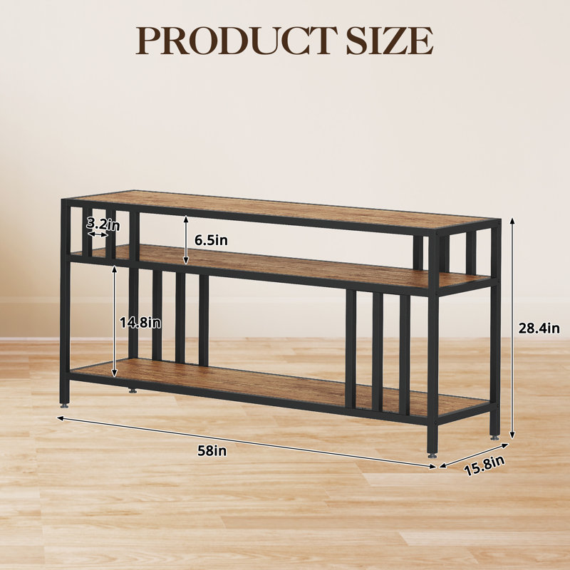  58'' TV Stand Fits TV up to 65'', TV Media Console with 3-Tier Open Storage Shelves, Industrial Entertainment Center with Quadruple-Tube Support for Living Room, Rustic Brown
