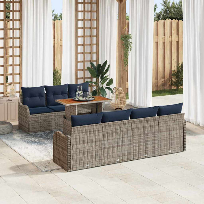  Ensemble de canapé de jardin avec coussin 8 pièces gris et bleu marine, Coussin bleu marine / structure grise