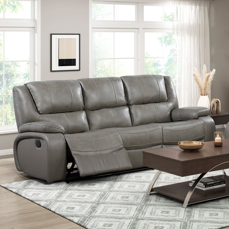 Canapé inclinable 3 places en cuir gris