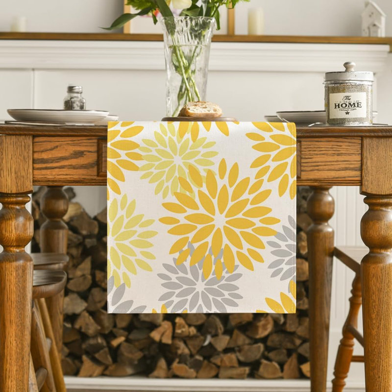 Chemin de table floral Dahlia - jaune - 13 x 72 pouces, décoration pour le printemps et l'été