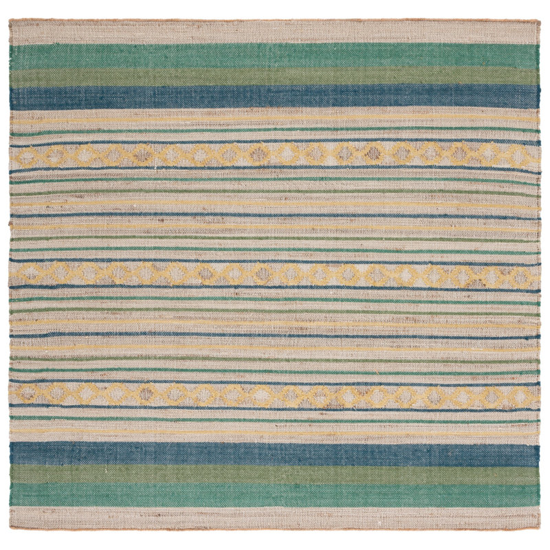 Tapis rayé en jute et en laine tissé à la main Grice, Carré 6 pi