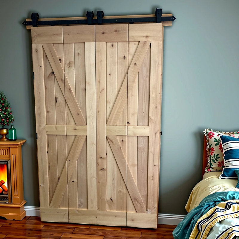 Unfinished Wood Panel Bi-Fold Barn Door with Folding Installation Hardware, 51 po x 84 po, Unfinished, 4