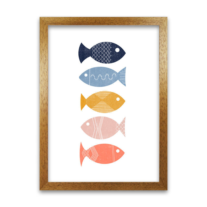 Scandinavian Geometric Fish A - Print, Oak Frame, 59cm H x 42cm W x 3cm D