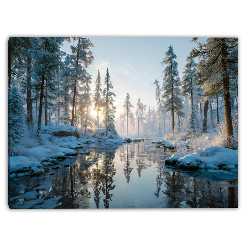«Sunrise Over Winter River», art mural sur toile tendue, H 36 po x l 48 po