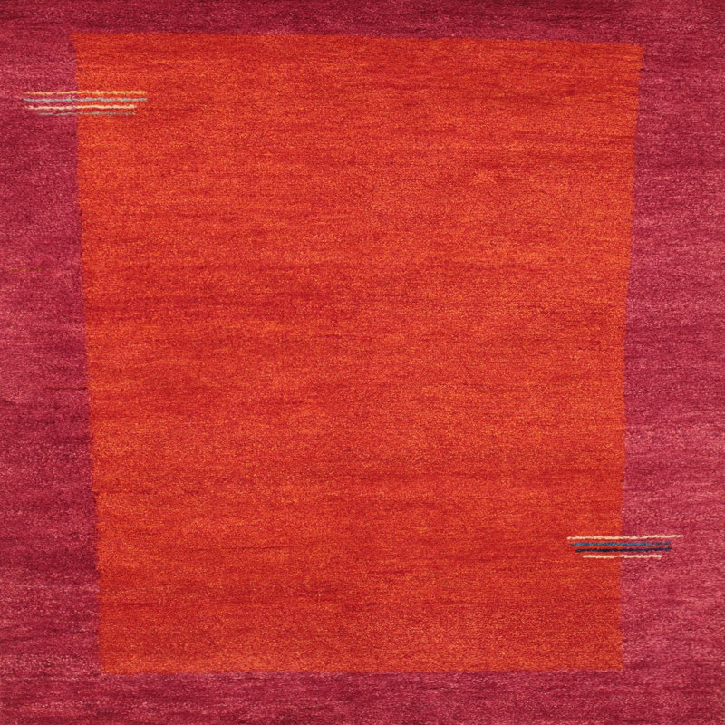 Tapis contemporain orange / rose, Carré 6 pi