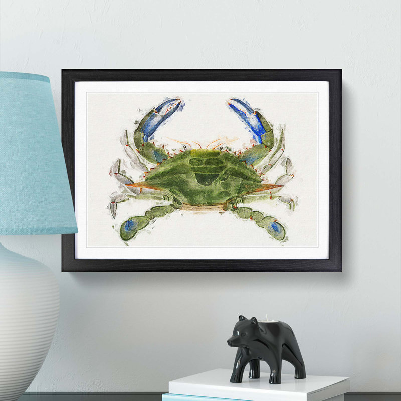 Green and Blue Crab by J.E. De Kay - Picture Frame Painting Print on MDF, 36cm H x 48cm W x 2cm D, Black Framed