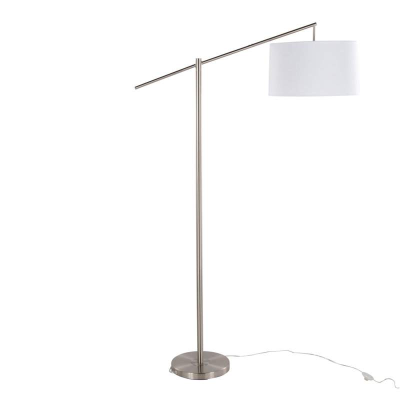 Casper Contemporary Metal Floor Lamp With Off-White Linen Shade And Brushed Nickel Finish,  For Modern Interiors, Off-White