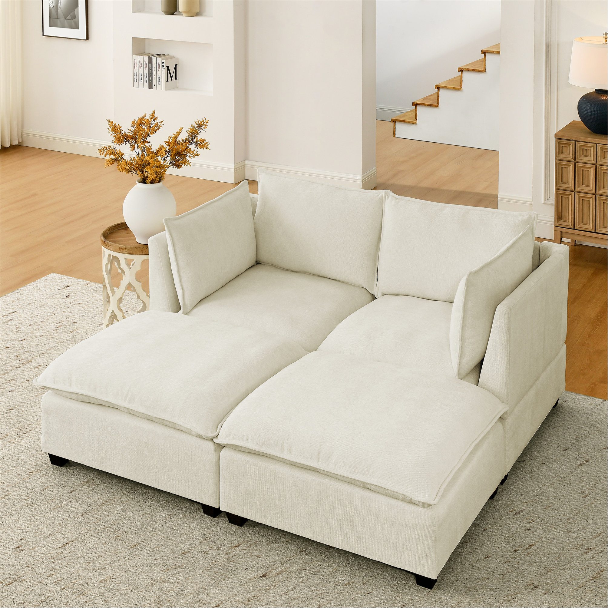 Latitude Run® Comfy Cloud Couch Loveseat With 2 Ottoman, Modern ...