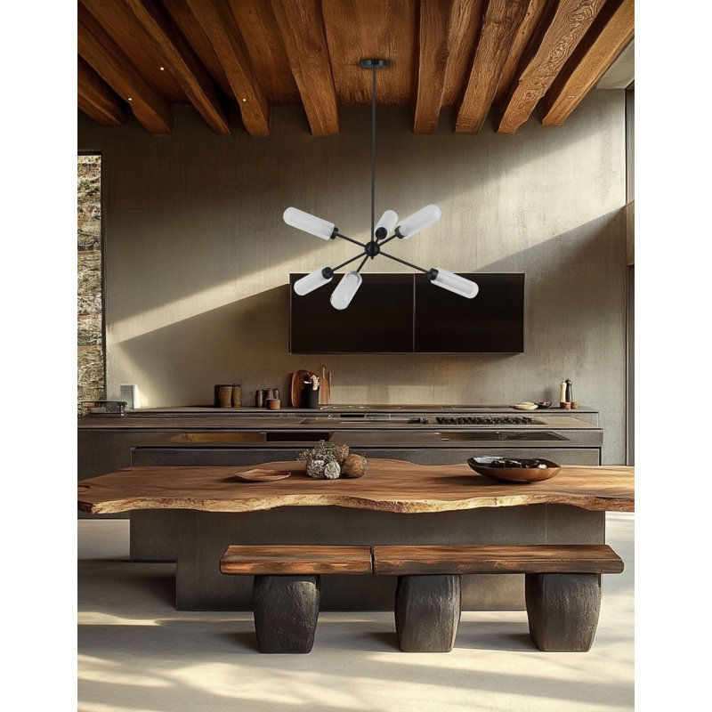 Lustre 6 lumières Balbina, Noir mat
