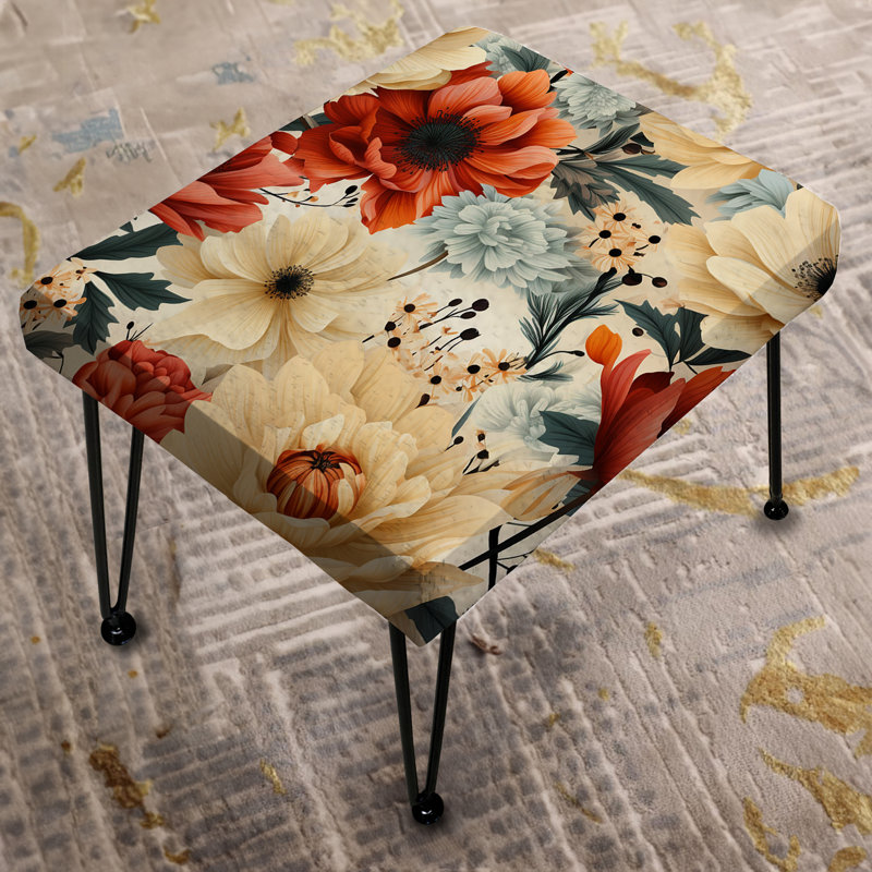 Ewen - Elegant Beige Country Blossom Charm - Floral Rectangle Ottoman