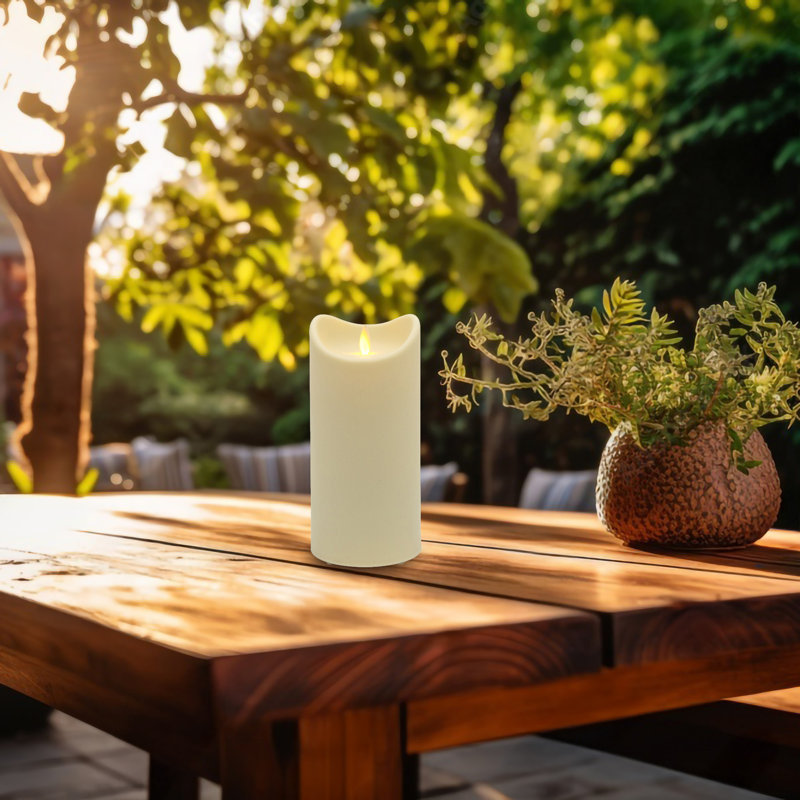 Weather Resistant LED Candle with Flickering Flame, 7" H x 3.5" W x 3.5" D