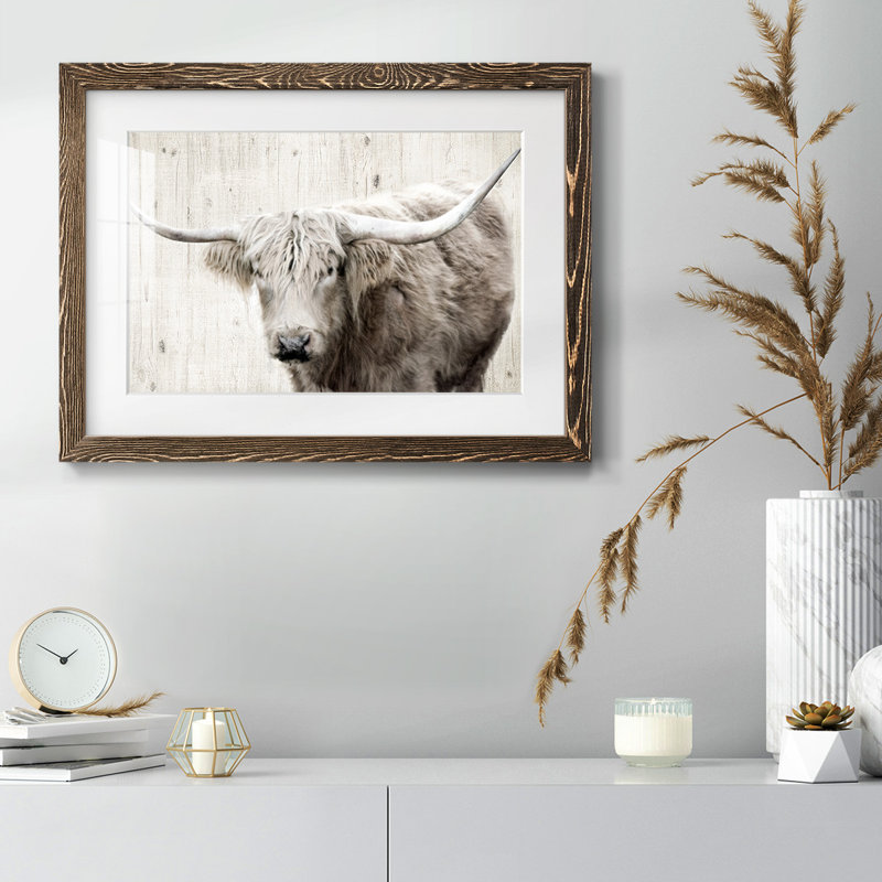 Longhorn sépia - impression d'un seul cadre photo, Noyer, H 18 po x l 26 po x P 1,5 po