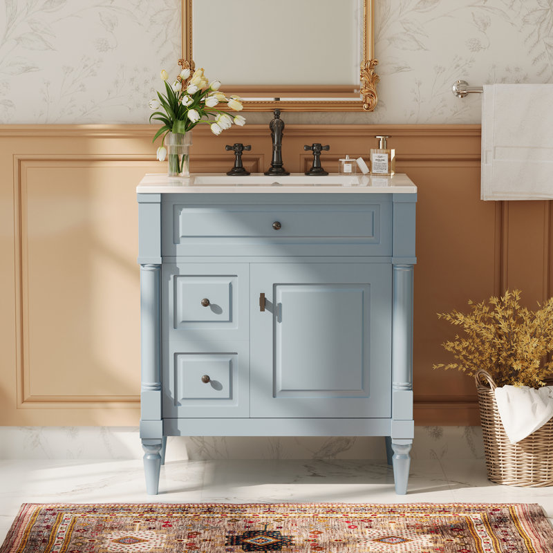 Meuble-lavabo 30 po avec lavabo, gris-bleu, Bleu gris