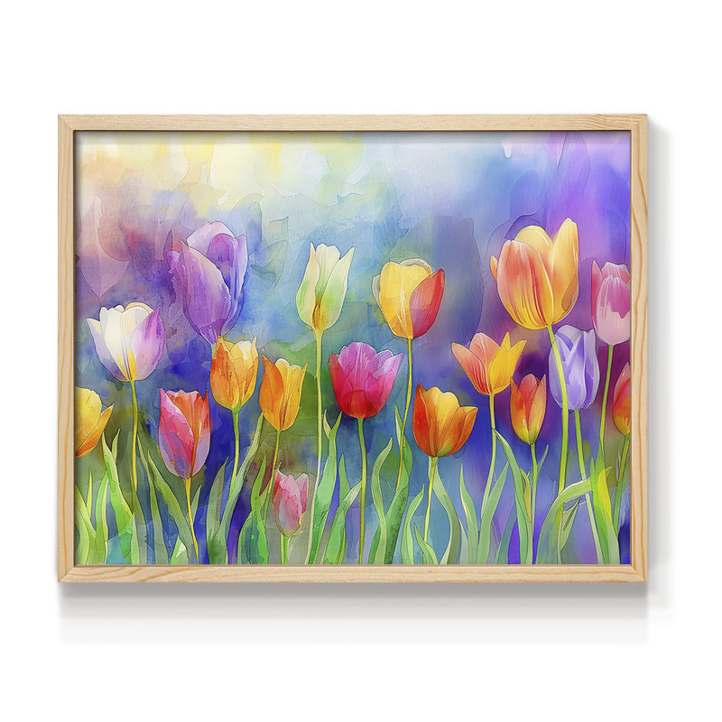 Série florale - CI - Reproduction encadrée - Restickable, Naturel, H 22 po x l 28 po