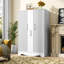 Armoire de rangement blanche autoportante de 47,4 po de hauteur, porte coulissante centrale et 2 portes à charnières latérales, tablettes réglables et supports de porte intérieure-132969232