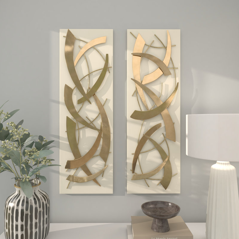 Metal Dimensional Abstract Home Wall Decor with Black Wood Backing, White