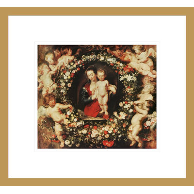 Vierge avec une guirlande de fleurs par Peter Paul Rubens, impression giclée encadrée