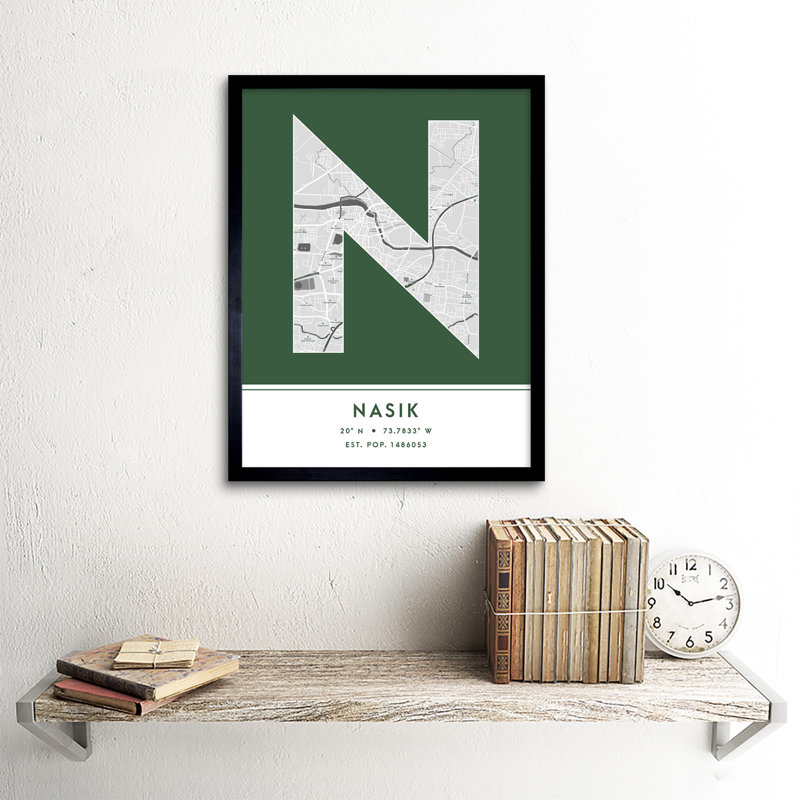 Nasik India City Map Green 1 Piece Single Picture Frame Wall Art