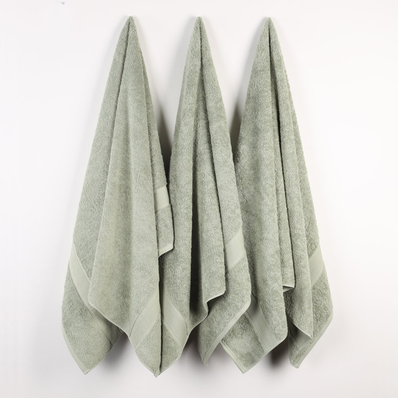 Ensemble de serviettes en coton biologique Lyndon, Sauge, Ensemble de 3 serviettes de bain