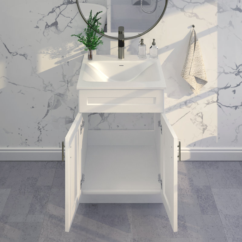 Shaker Bathroom Vanity Set 24" Sink Base with 25" Resin Sink Top Combo, White