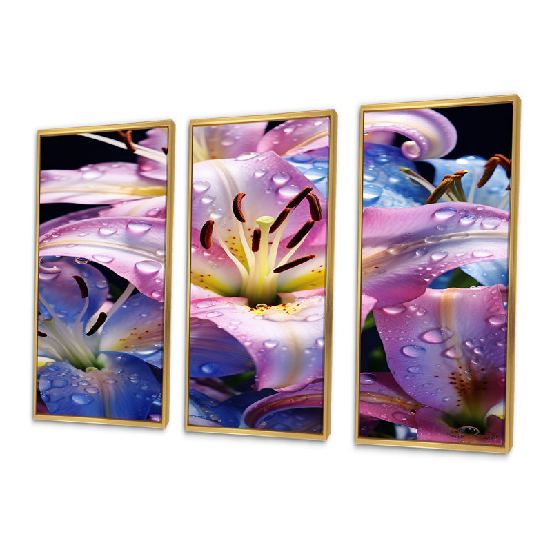 Rutz - ensemble de reproductions d'art mural Lily, Cadre flottant doré, H 40 po x l 60 po x P 1 po