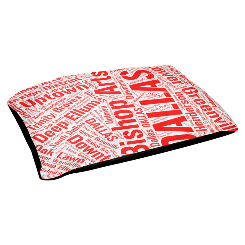 Coussin de chien « districts », Moyen (H 9,5 po x l 28 po x P 18 po), Dallas, Rouge
