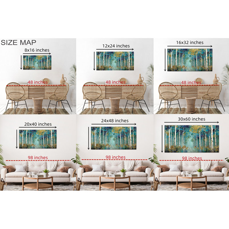  Bouleau, art mural sur toile, grand paysage horizontal, sentier de forêt, art moderne de bouleau de la nature, tremble abstraite, reproduction d'art pour impression de couloir de maison 40 x 20 po
