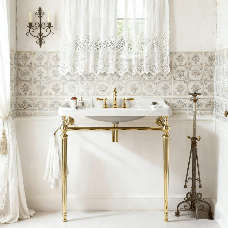 36'' Console Sink, Freestanding Wall Mounted Single Bathroom Vanity Set, 36", White, Gold