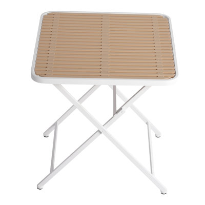Folding Square Table With Polypropylene And Metal Legs, Ideal For Outdoor Gatherings Dining Rooms, White, Non - Slip Foot Pads, Hassle Maintenance Multi Scene Table, Metal, All Weather, Khaki, 28.34