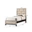 Lit simple contemporain en bois gris avec tête de lit géométrique à profil bas dans le bureau pour chambre d'enfant
