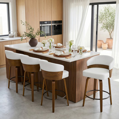 Tabouret de bar pivotant en noyer courbé de style Mid-Century avec siège rembourré épais et capacité de 350 lb (ensemble de 4)