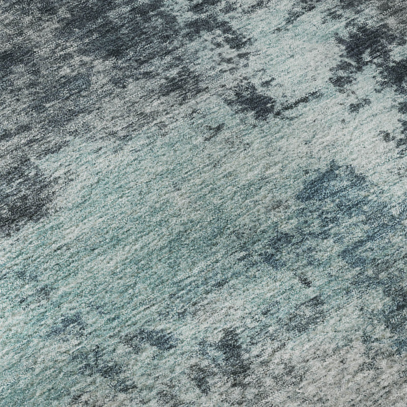 Tapis abstrait lavable à la machine de qualité supérieure Mayfield AMF2065, Sarcelle, 8 pi x 10 pi