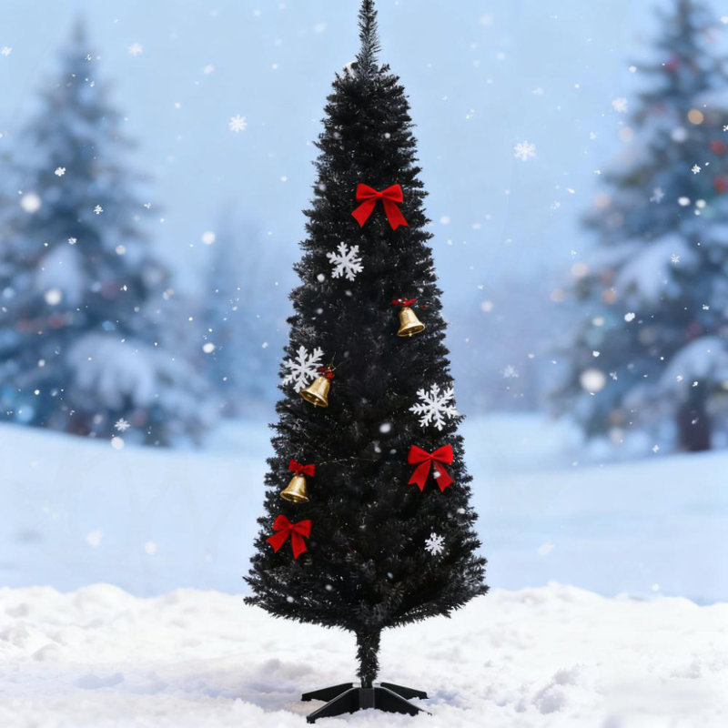 Mince arbre de Noël artificiel avec des branches réalistes et un support en plastique robuste pour une décoration des Fêtes facile