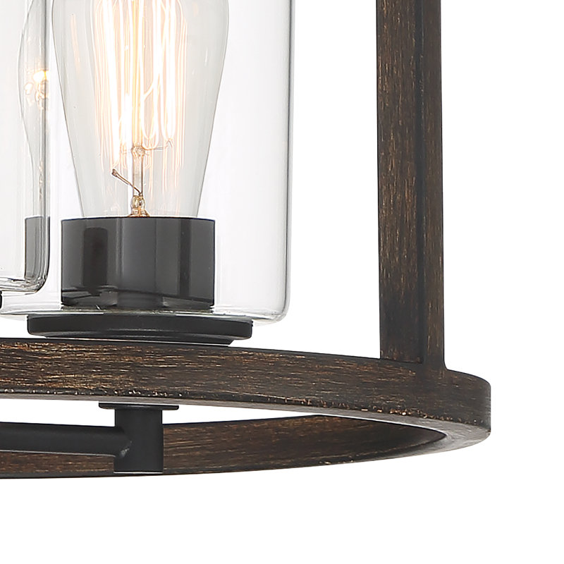 Kwong 3 - Light Living Room Steel Dimmable Glass Semi Flush Mount, Weathered Walnut
