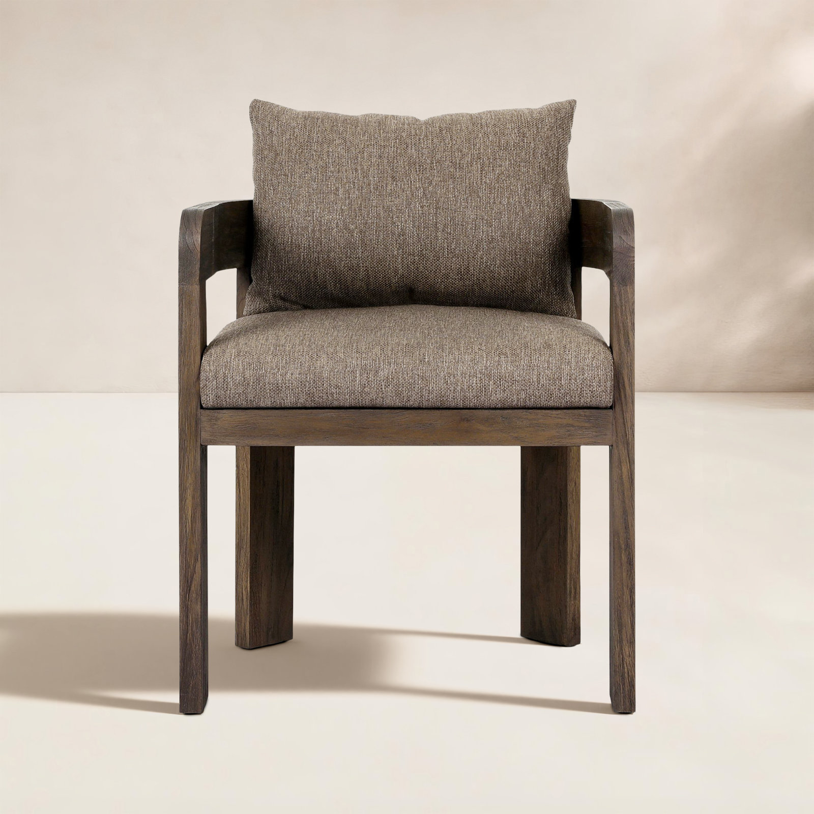 Fika Teak Patio Armchair, Stained Saddle Brown Frame/Ellor Brown Cushion
